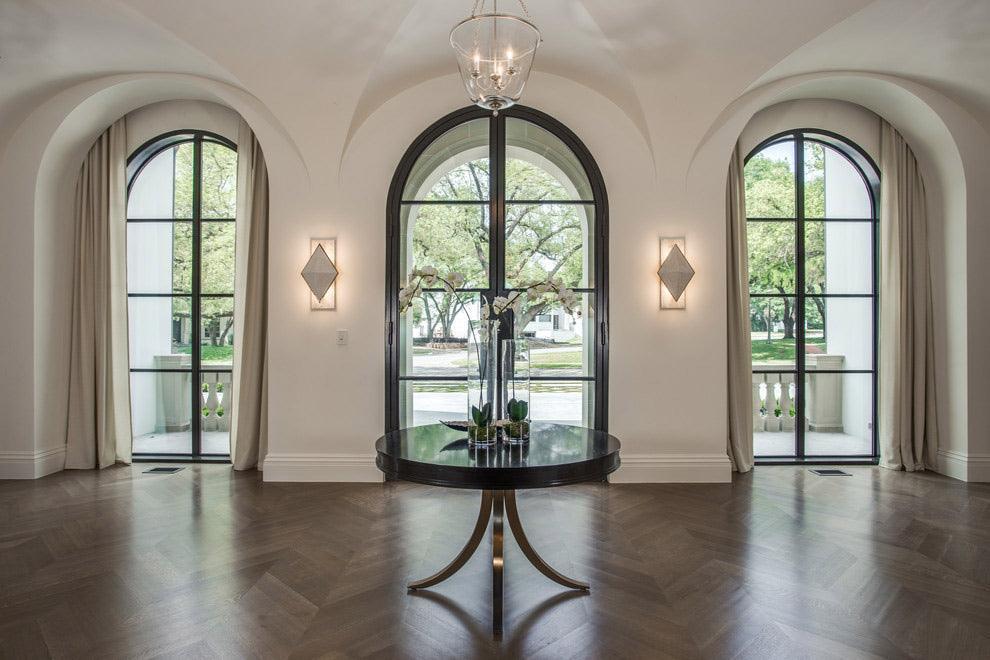 steel glass wall enclosure with round top and clear glass