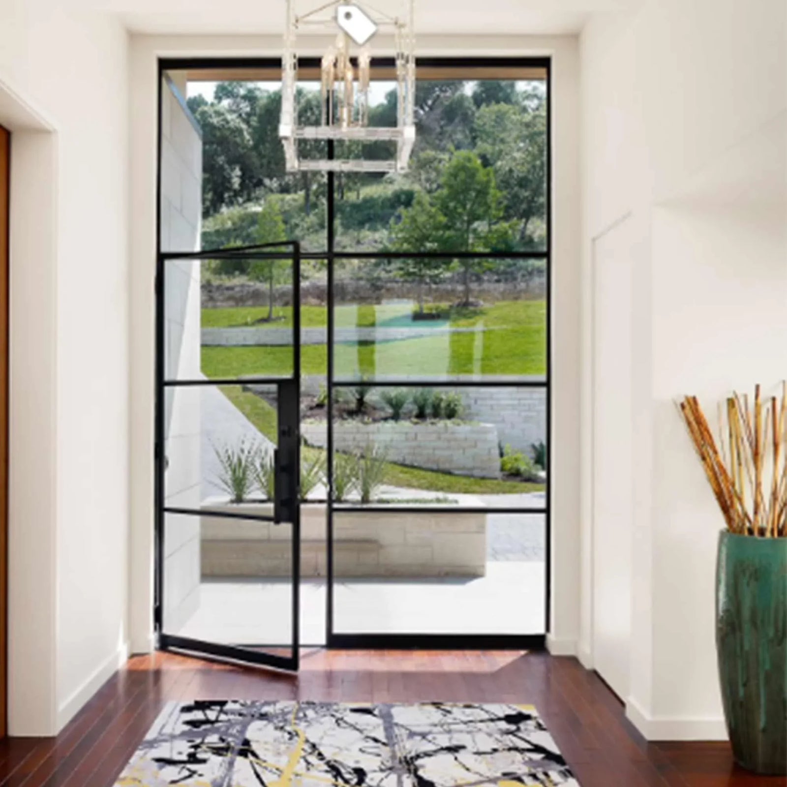 iron patio french single door with square transom and square top