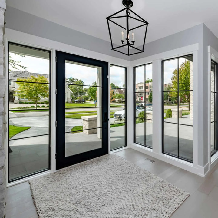 custom residential steel glass panel sidelight with clear wall and 6-lite glass pane
