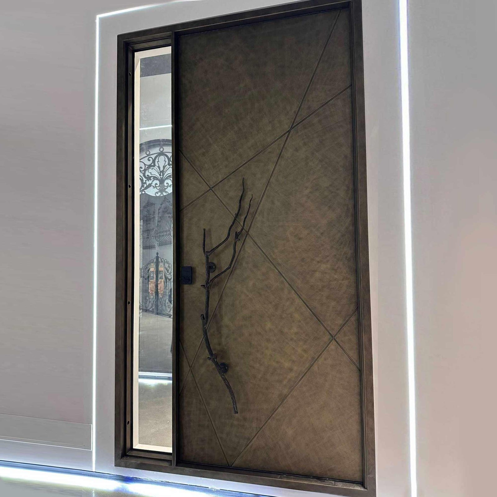 IWD-metal-doorway-unique-pivot-door-cid-pv023-brushed-brass-finish-square-top  