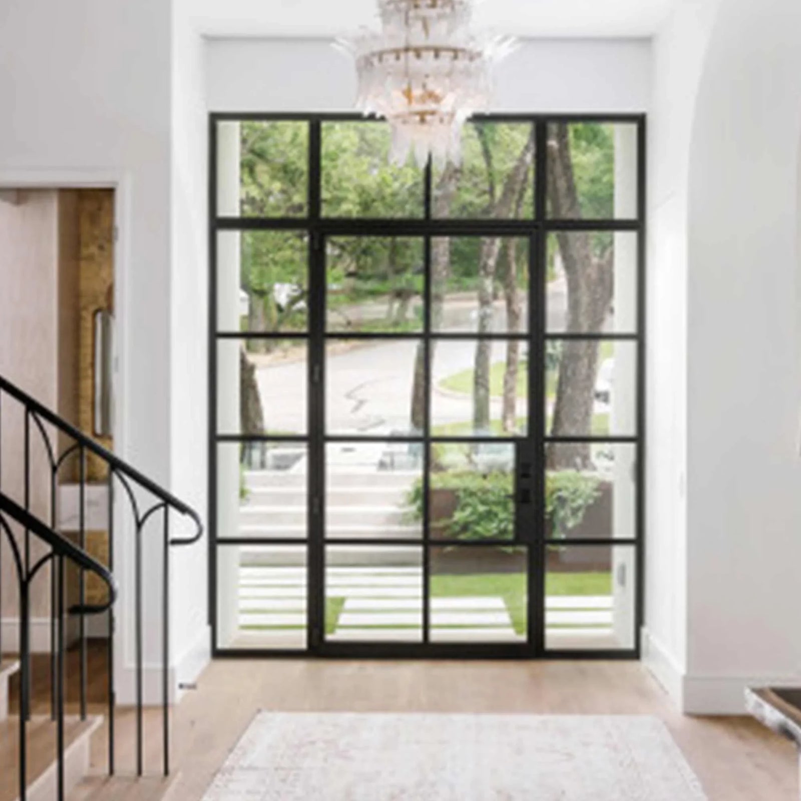 forged iron french single door with two sidelights and transom