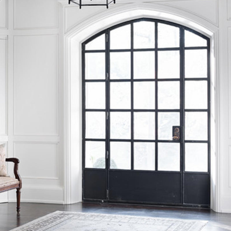 wrought iron french single door with two sidelights