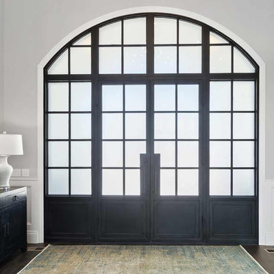 iron double french door with transom and two sidelights