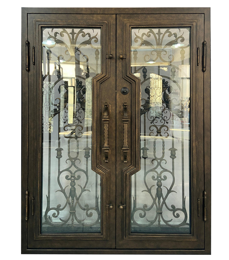 Luxury Design Wrought Iron Double Entry Door CLID-001-A Square Top Operable Glass Back