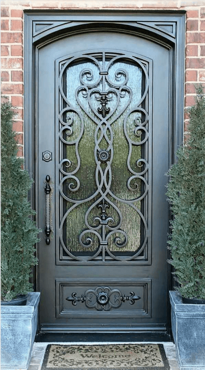 IWD Thermal Break Exterior Iron Single Door CID-121 Beautiful Scrollwork Square Top