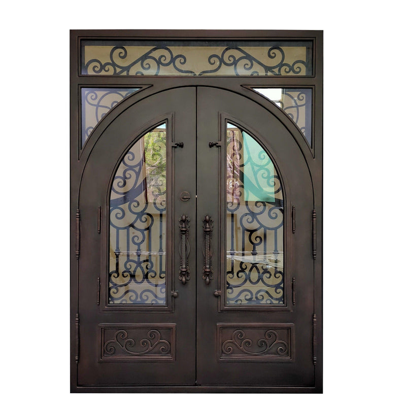 IWD Thermal Break Wrought Iron Double Door CID-029 64x92 Right Hand In-Swing Square Transom - Back