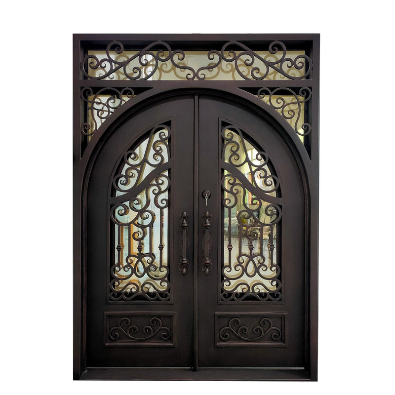 IWD Thermal Break Wrought Iron Double Door CID-029 64x92 Right Hand In-Swing Square Transom - Front