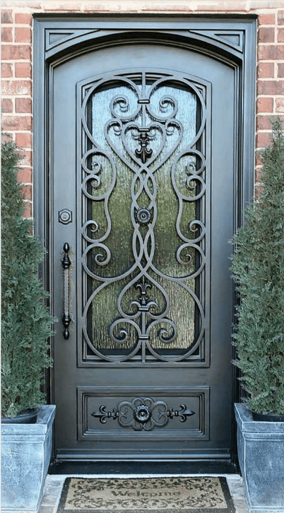 IWD Wrought Iron Double Entrance Door CID-121-Beautiful Scrollwork Square Top Clear Glass Low-E