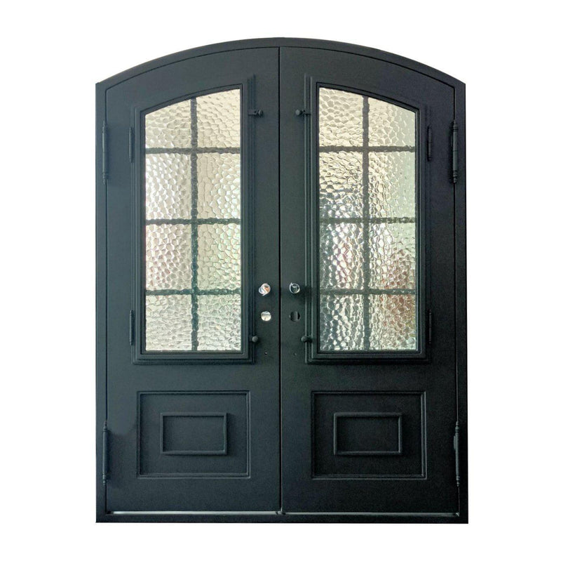 IWD Double Front Iron Entry Door CID-017-A Water Cubic Glass Back