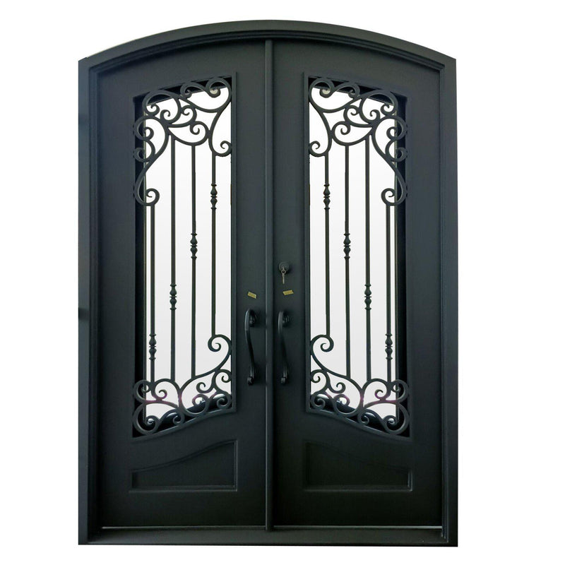 IWD Iron Wrought Double Front Entry Door CID-056 Beautiful Grille Arched Top