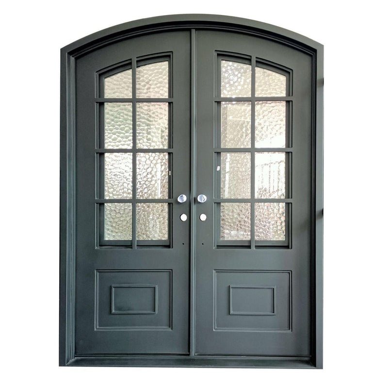 IWD Thermal Break Double Front Iron Entry Door CID-017-A Arched Top Water Cubic Glass 