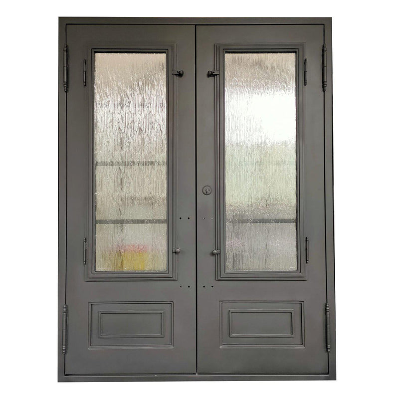 IWD Thermal Break Double Front Iron Entry Door CID-017-A Rain Glass