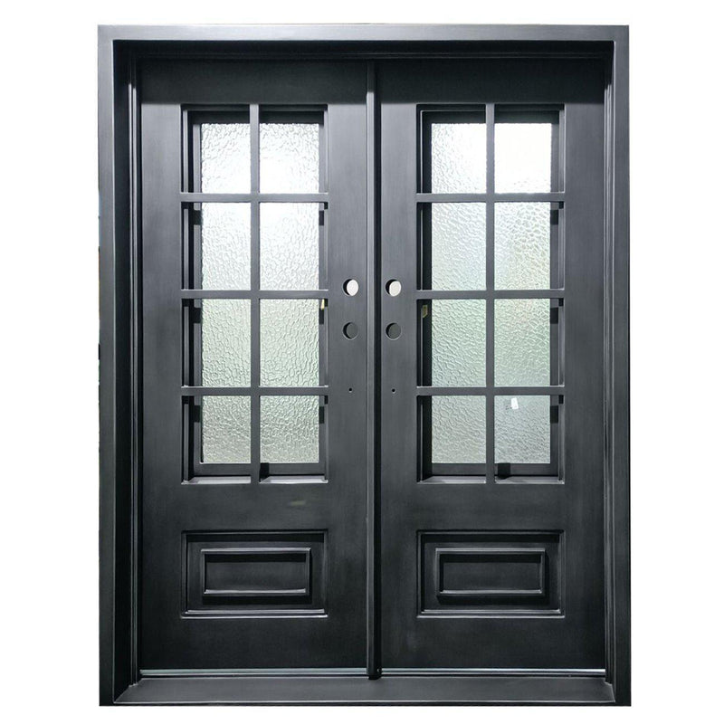 IWD Thermal Break Double Front Iron Entry Door CID-017-A Square Top Auatex Glass