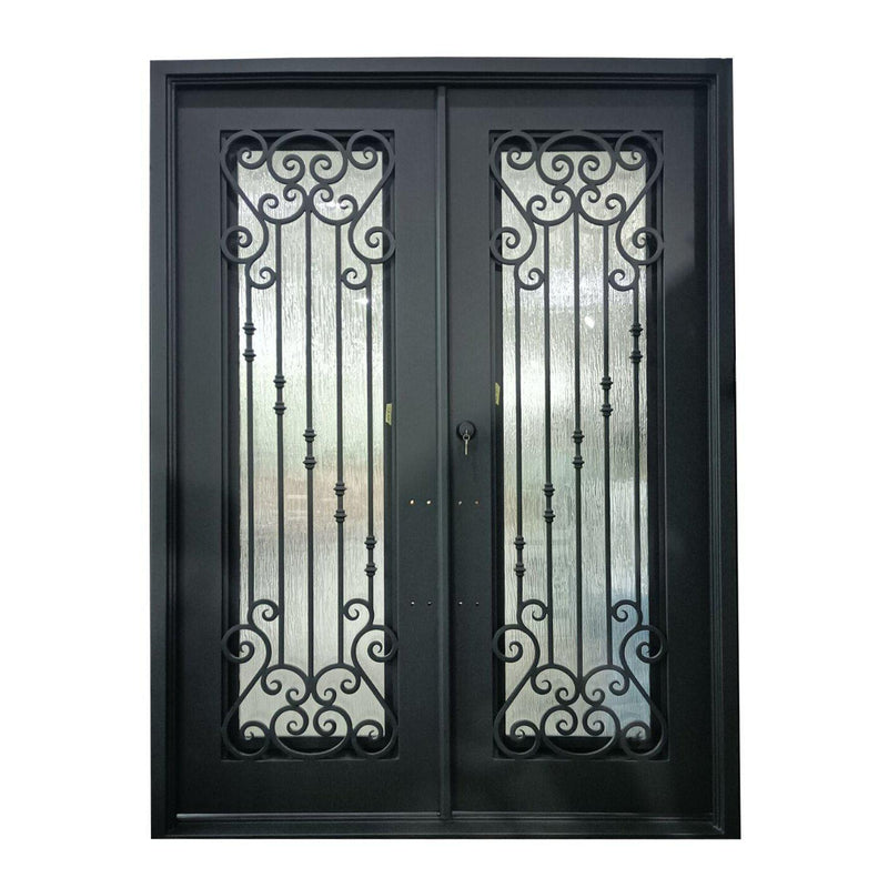 IWD Thermal Break Iron Wrought Exterior Double Door CID-033 Rain Glass