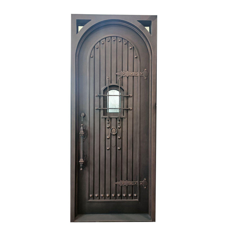 IWD Thermal Break Single Exterior Iron Wrought Door CID-106 Speakeasy Design Square Top Round Inside 