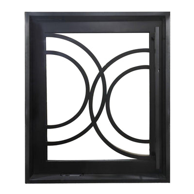 IWD steel-pivot-door-clear-wide-glass-black-CID-PV028-symmetrical-circle-1-panel