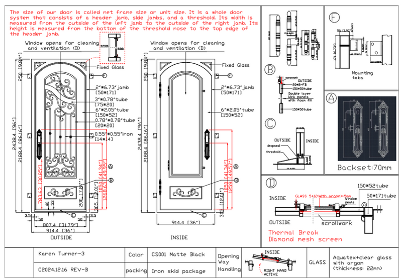 Custom link for Karen Turner IWD Thermal Break Wrought Iron Single Door CID-121 12/20/2024