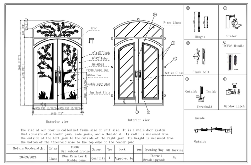 Custom link for Melvin Woodward Jr. IWD Wrought Iron Double Entry Door CID-053 9/24/2024