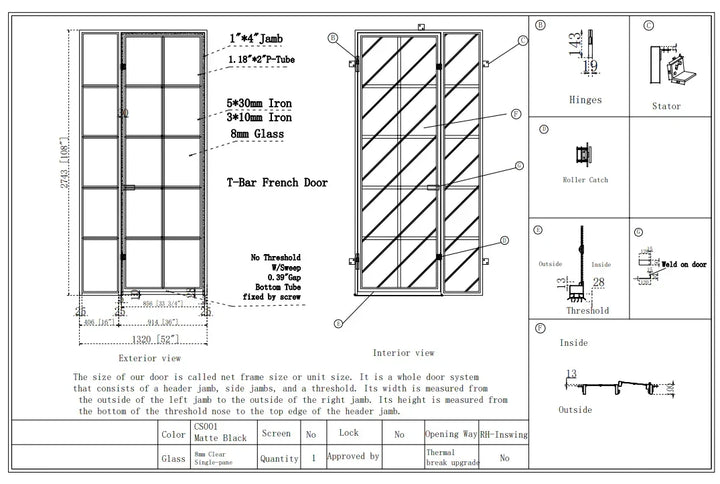 iwd-ironwroughtdoors-custom-steel-french-single-door-single-sidelight-cifd-in001-drawing