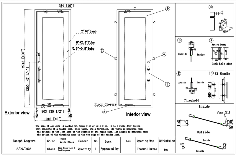 Custom link for Joseph Leggero IWD Wrought Iron CID-PV001 Thermal Break Pivot Door and CIFD-S0102 Thermal Break Single Door - IronWroughtDoors