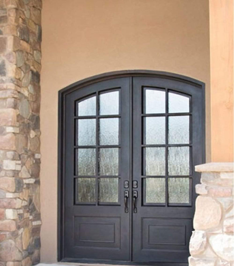 IWD Thermal Break Double Front Iron Entry Door CID-017-A Grid Slab Arched Top