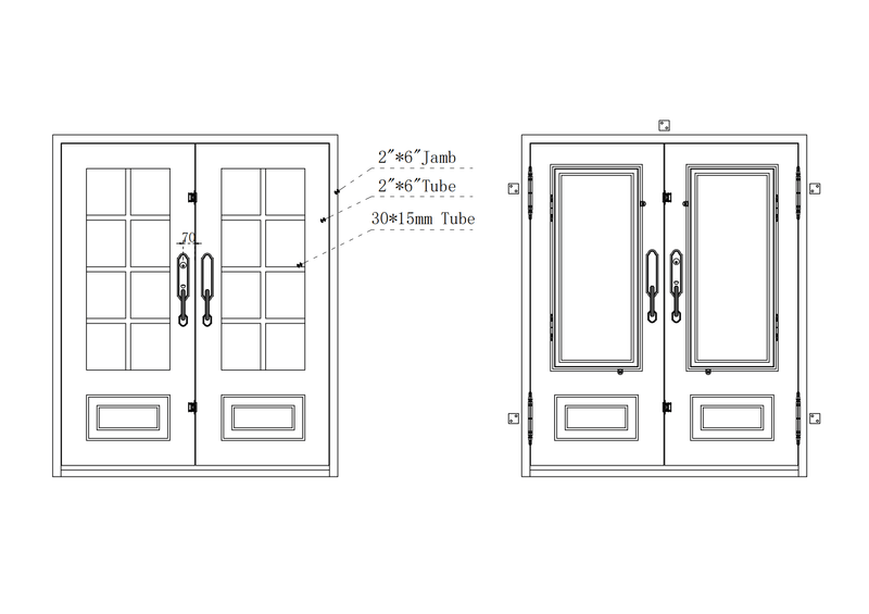 IWD Thermal Break Double Front Iron Entry Door CID-017-A Square Top Drawing 