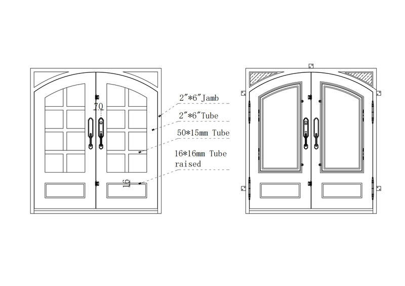 IWD Wrought Iron Double Entry Door CID-018 Square Top Arched Inside CAD Drawing