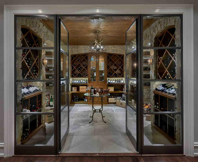 wine-cellar-glass-double-door-with-double-sidelights-clear-glass-4-lite-design