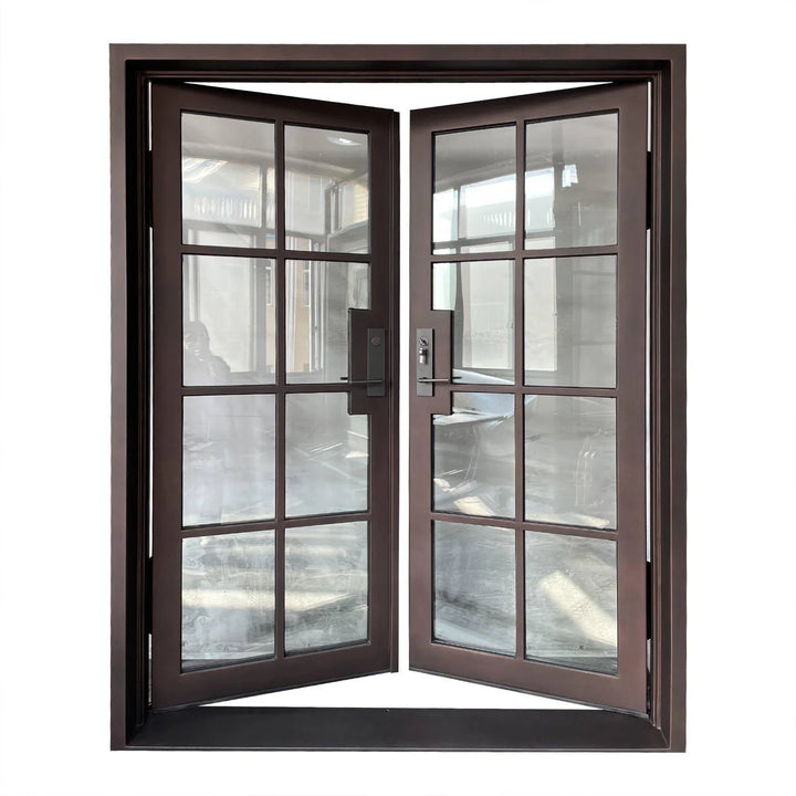 IWD Double Exterior Wrought Iron French Door CIFD-D0103 Square Top Low-E Glass 8-Lite - IronWroughtDoors
