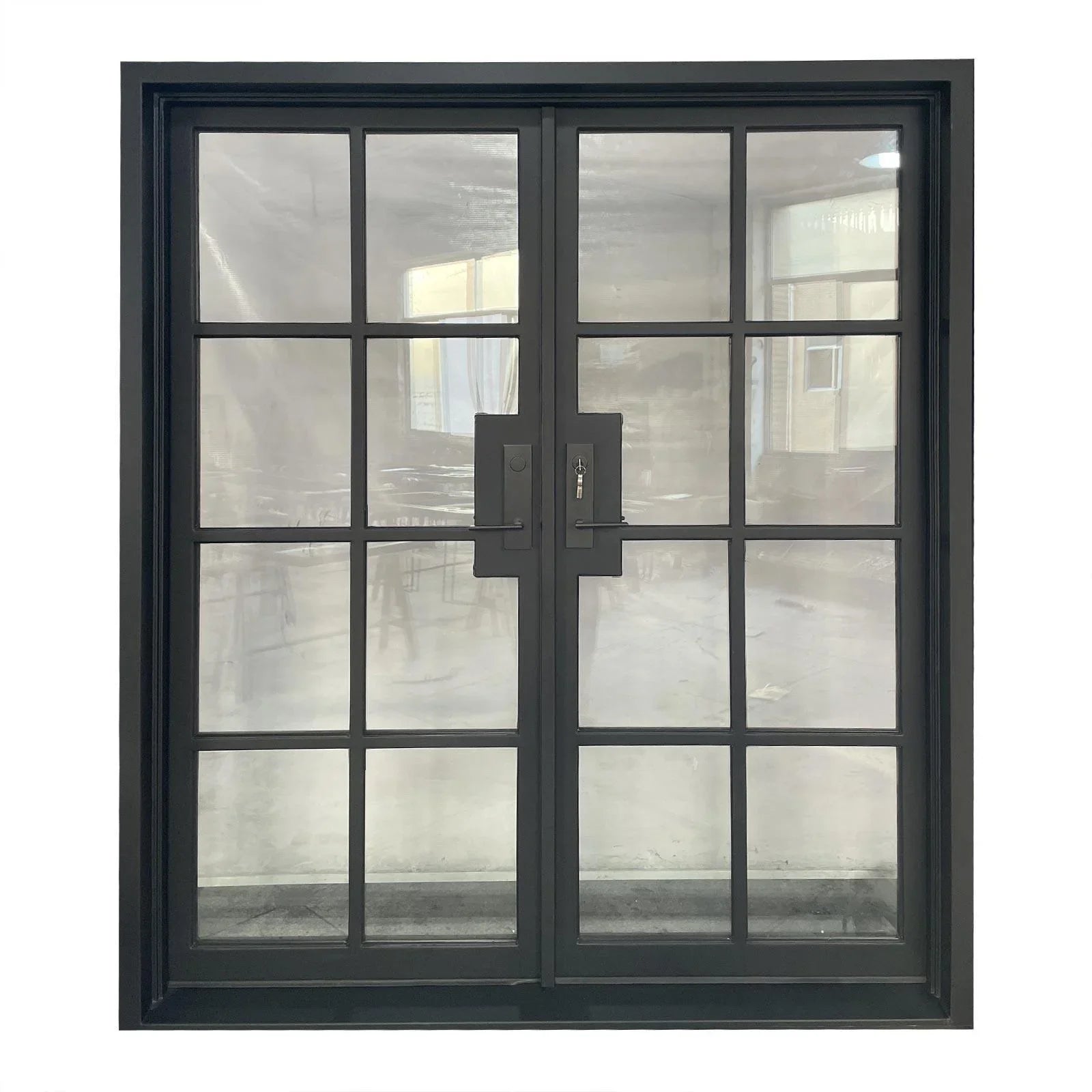 IWD Double Exterior Wrought Iron French Door CIFD-D0103 Square Top Low-E Glass 8-Lite - IronWroughtDoors