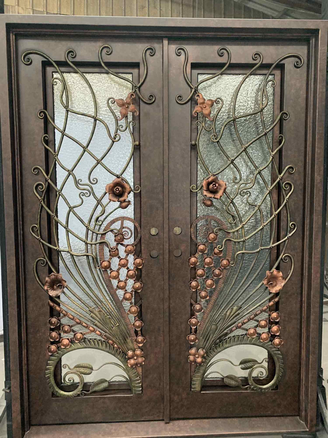 IWD Luxury Hand-forged Iron Double Door CLID-006 Square Top Flourishing Flower and Vine Scrollwork - IronWroughtDoors