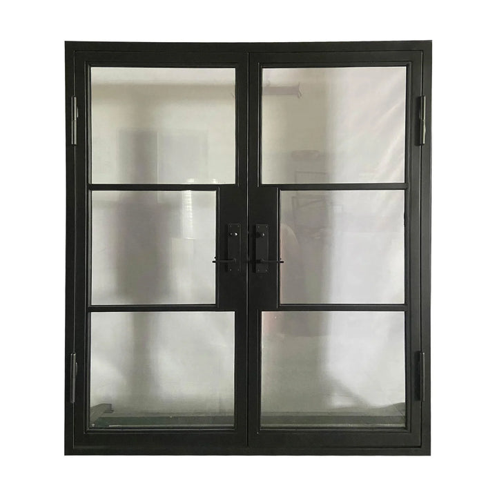 IWD Double Front Iron French Door CIFD-D0101 Square Top Double Pane Glass 3-Lite - IronWroughtDoors