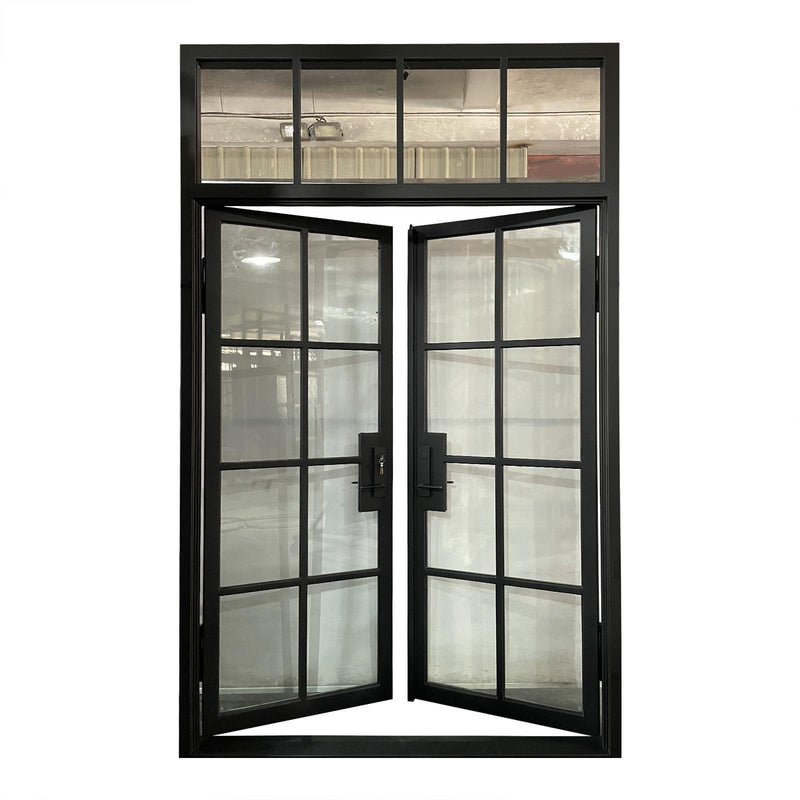 IWD Steel Frame Iron French Door CIFD-D0401 Square Top Square Transom Hurricane-Proof Glass 8-Lite - IronWroughtDoors