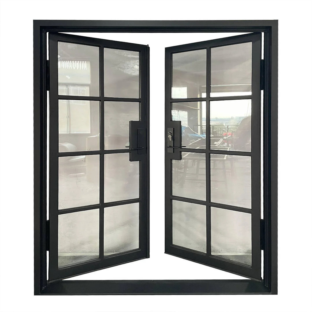 IWD Double Exterior Wrought Iron French Door CIFD-D0103 Square Top Low-E Glass 8-Lite - IronWroughtDoors