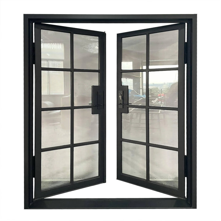 IWD Double Exterior Wrought Iron French Door CIFD-D0103 Square Top Low-E Glass 8-Lite - IronWroughtDoors