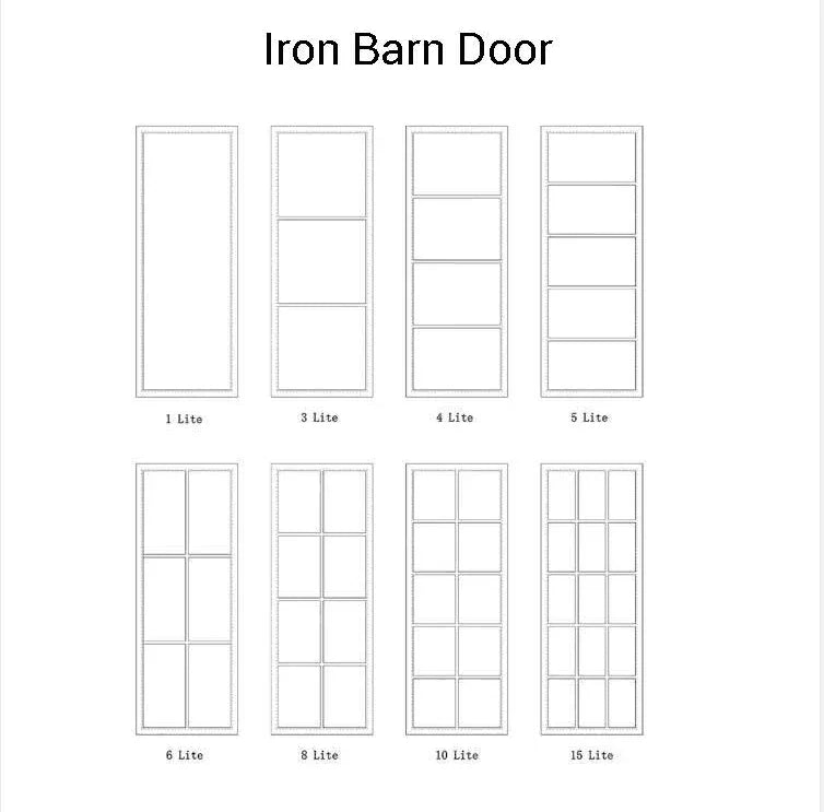 IWD Custom Interior Iron Barn Single Door with 15-Lite Glass Pane and Square Top CID-BN009 - IronWroughtDoors