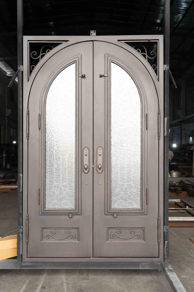 Pre-Sale Best Selling 60x96 Iron Double Door W/Screens Aquatex Glass (Arriving: 12-20-2023) Free Shipping Only 3 Left - IronWroughtDoors
