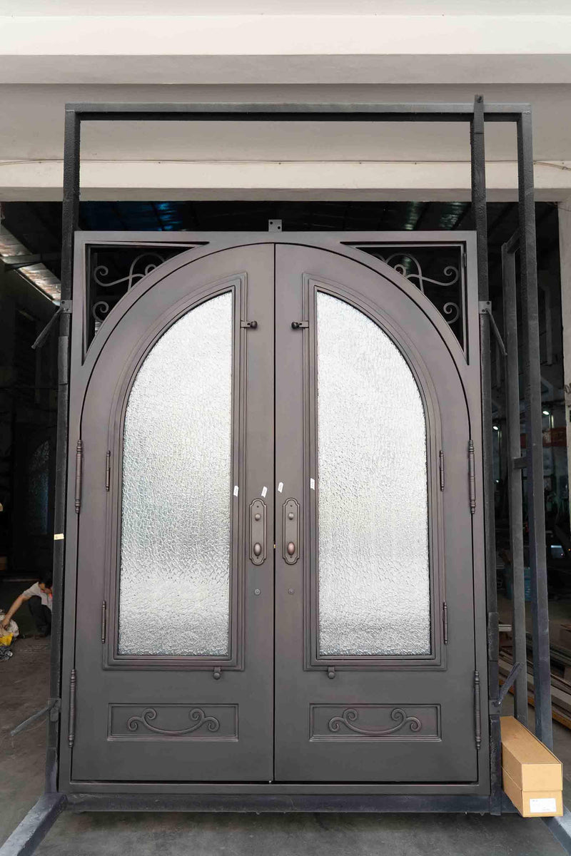 Pre-Sale Best Selling 72x96 Iron Double Door W/Screens Aquatex Glass (Arriving: 12-20-2023) Free Shipping Only 3 Left - IronWroughtDoors