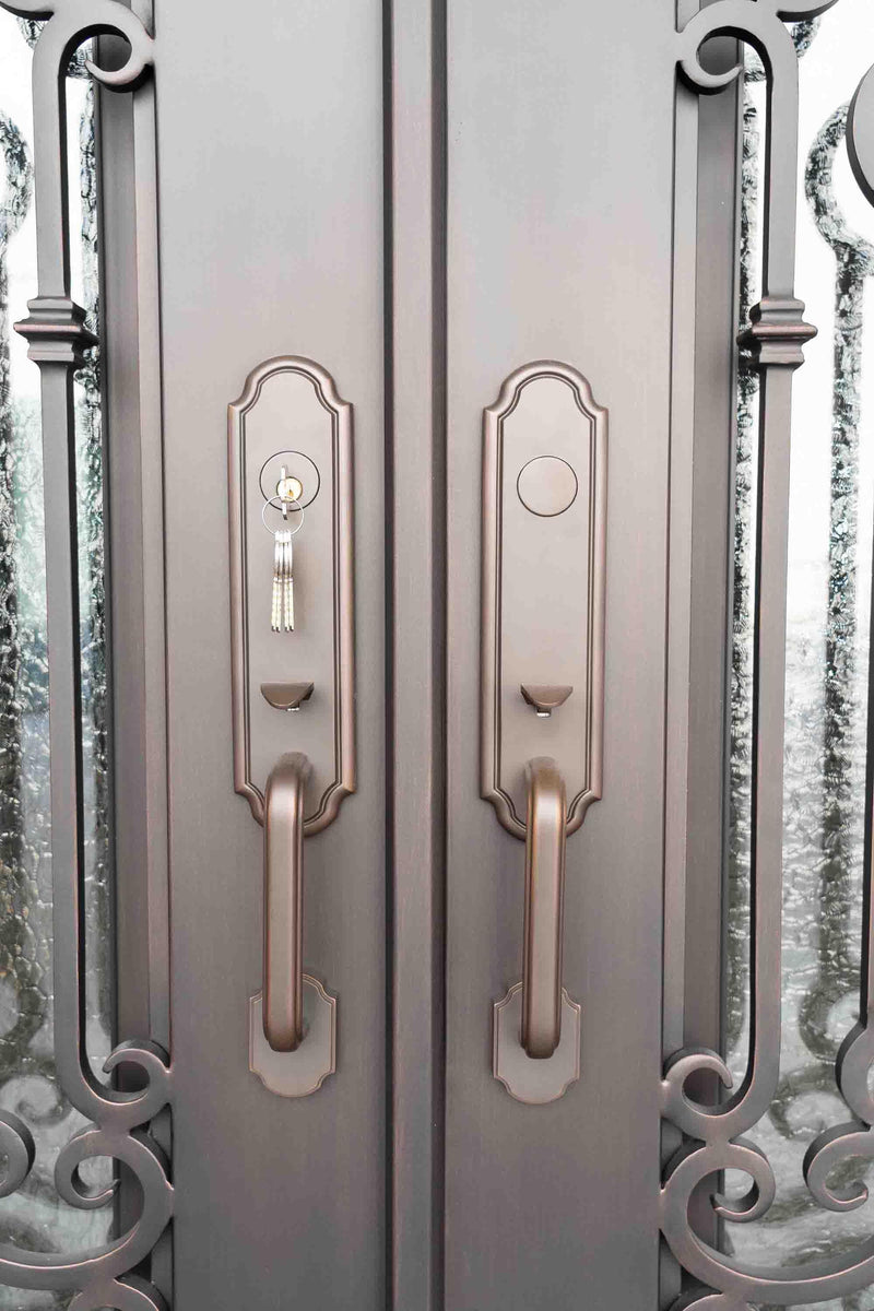 Pre-Sale Best Selling 72x96 Iron Double Door W/Screens Aquatex Glass (Arriving: 12-20-2023) Free Shipping Only 3 Left - IronWroughtDoors