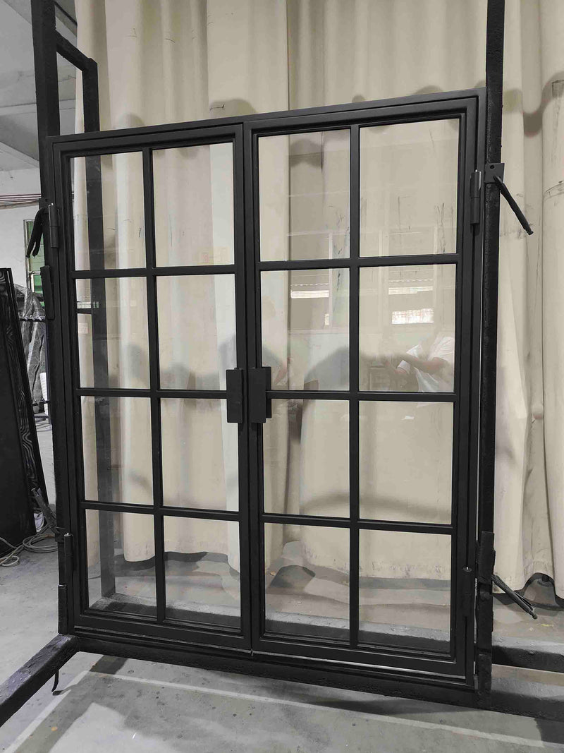 Only $3399! Free Shipping! 64x80 In-Stock IWD Simple Design Interior Steel Double Door! 8-Lite Glass Matte Black 2-Week Fast Delivery