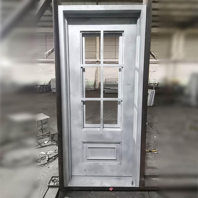IWD Steel Frame Glass Door Thermal Break Matte Black Single Door CID-022-A Square Top 3/4 Lite with Kickplate Frame Picture