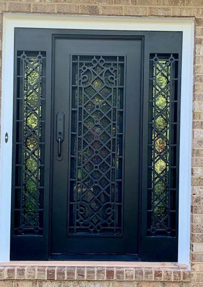 IWD Thermal Break Exterior Wrought Iron Single Door CID-125 Square Top Two Sidelight - IronWroughtDoors