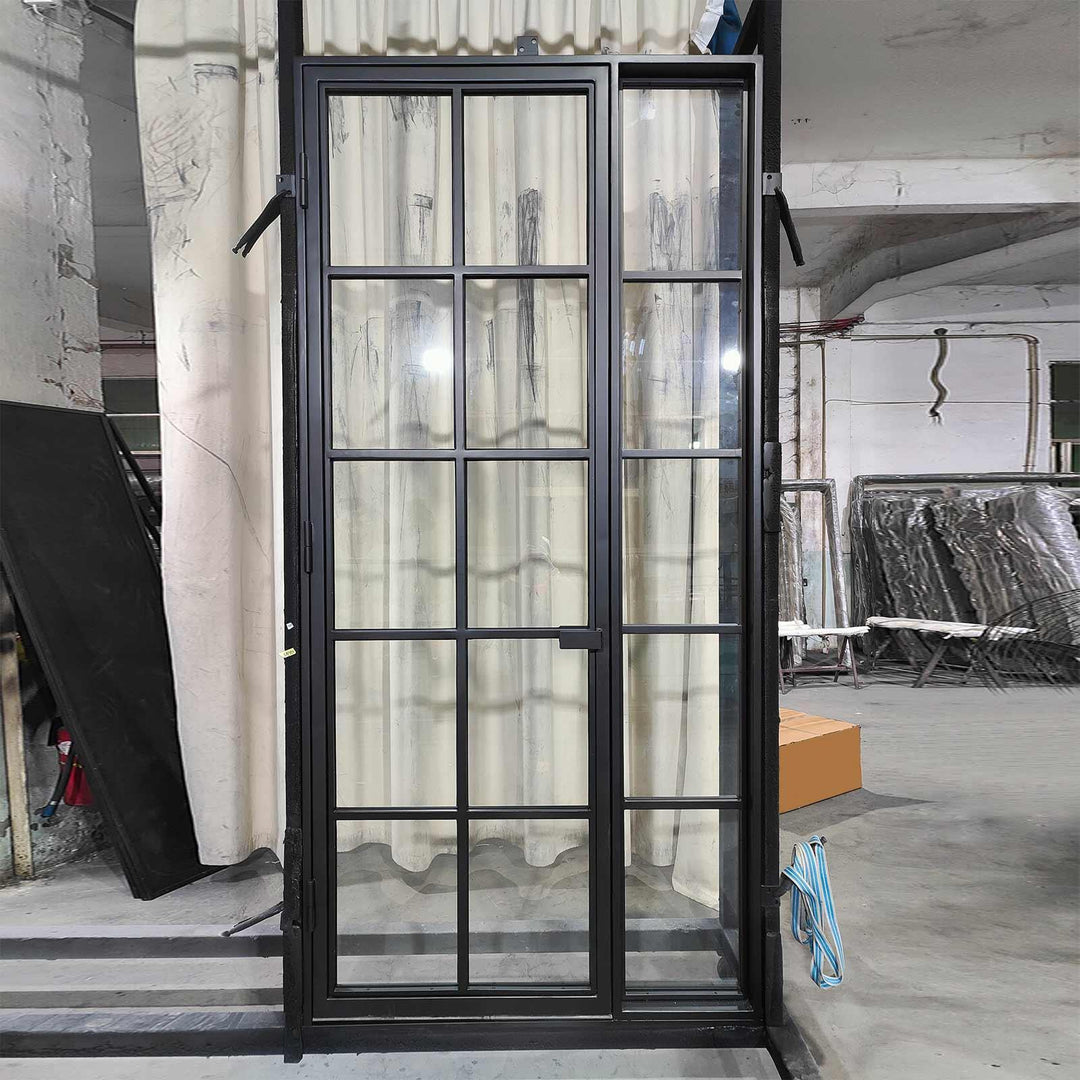 Only $4882! In-Stock Steel French Single Door with Single Sidelight on Left 52"Wx108"H Free Shipping - IronWroughtDoors