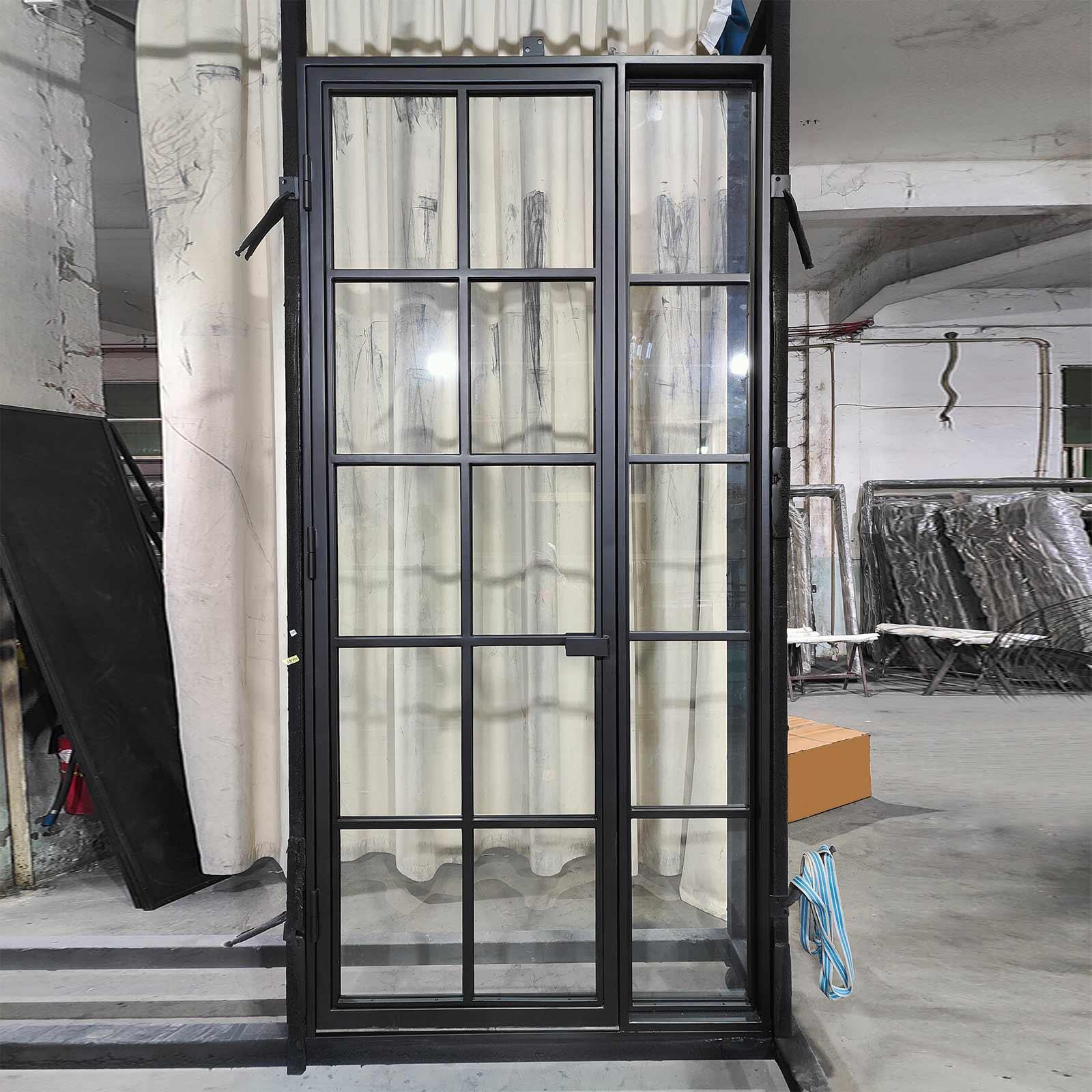 Only $4882! In-Stock Steel French Single Door with Single Sidelight on Left 52"Wx108"H Free Shipping - IronWroughtDoors