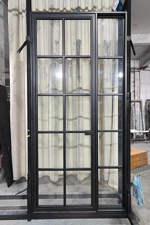 Only $4882! In-Stock Steel French Single Door with Single Sidelight on Left 52"Wx108"H Free Shipping - IronWroughtDoors