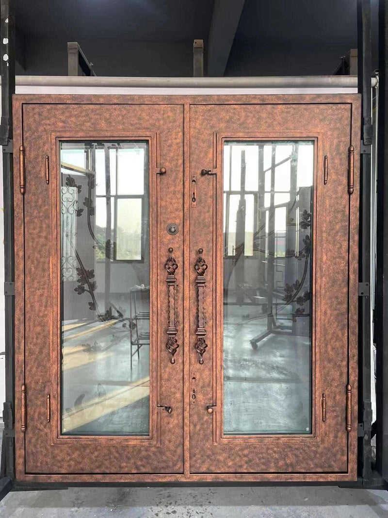 Only $6328! In-Stock Thermally Broken Wrought Iron Double Entry Door CID-053 72"Wx81"H Free Shipping - IronWroughtDoors