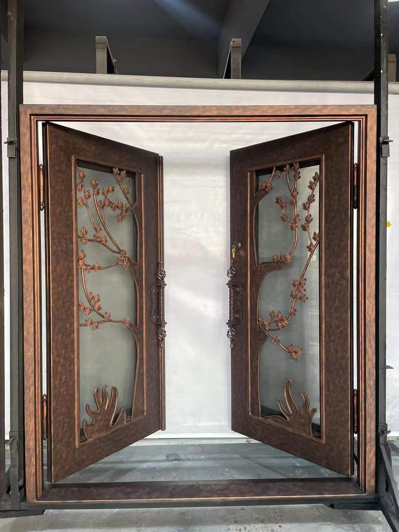 Only $6328! In-Stock Thermally Broken Wrought Iron Double Entry Door CID-053 72"Wx81"H Free Shipping - IronWroughtDoors