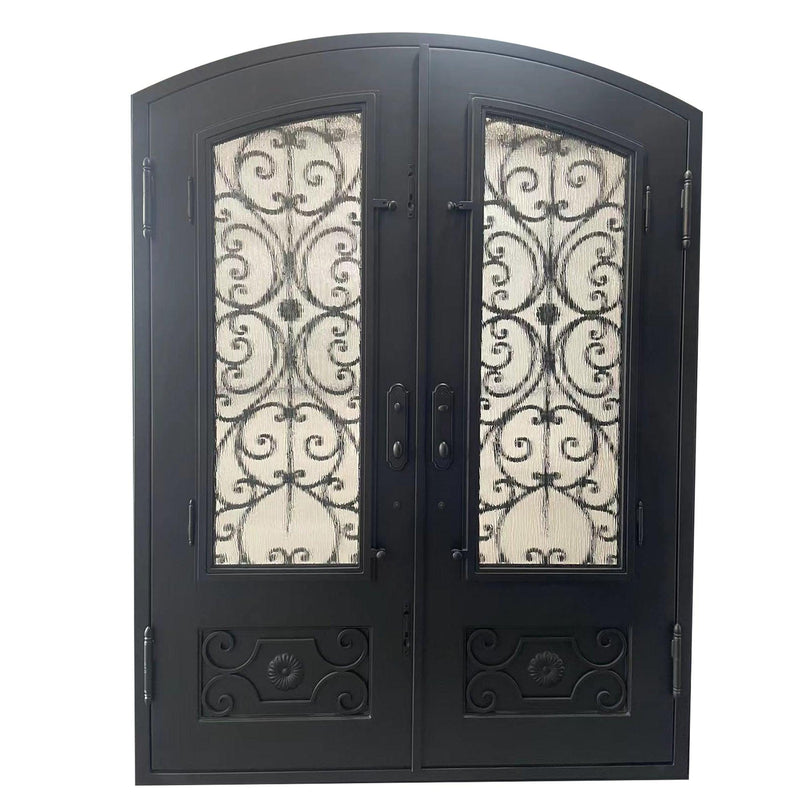 IWD Forged Iron Front Entry Double Door CID-045 Beautiful Pattern Arched Top 3/4 Lite