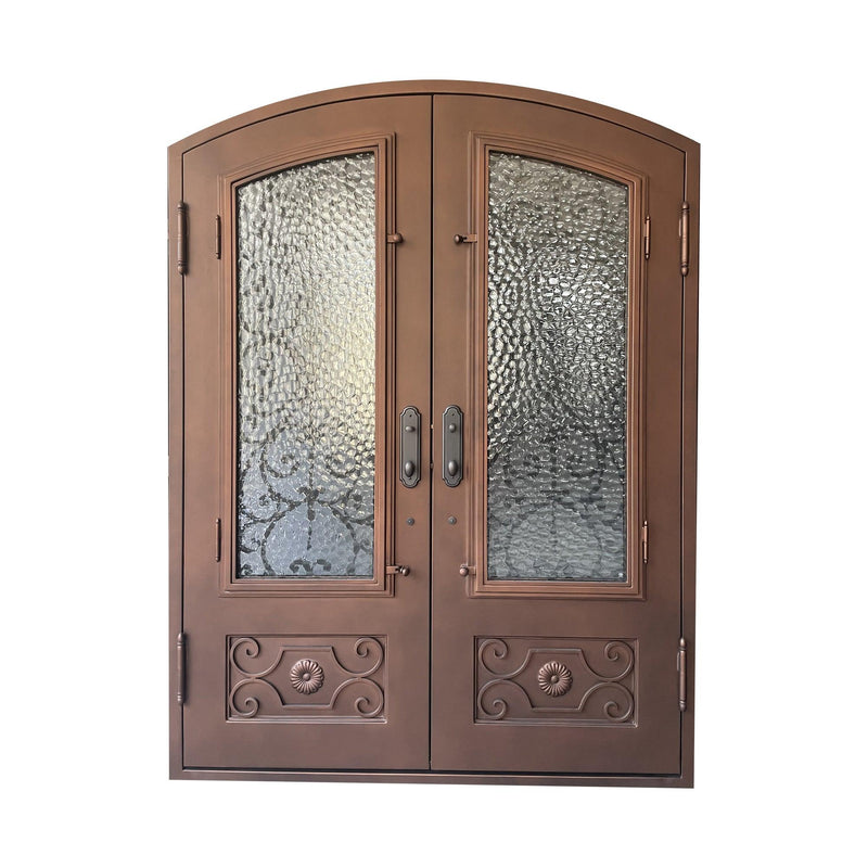 IWD Thermal Break Forged Iron Front Entry Double Door CID-045 Beautiful Pattern Arched Top 3/4 Lite - IronWroughtDoors