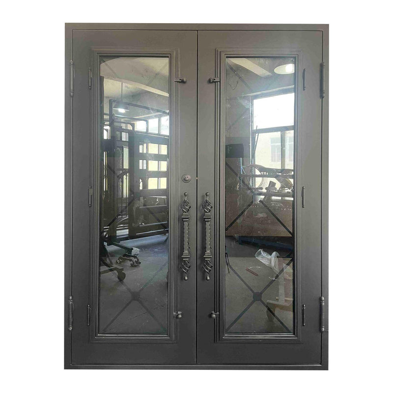 IWD Modern Design Forged Iron Double Entry Door CID-048 6-Lite Square Top - IronWroughtDoors